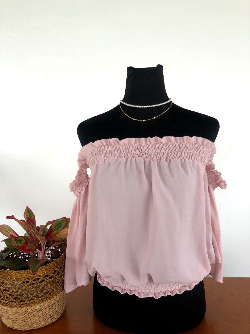 Pink off shoulder floral top main image 0