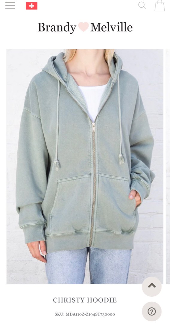 Brandy Melville Christy Hoodie Sage Green, Women's Fashion, Coats