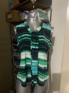 Calvin Klein Sleeveless Top ( Green, black and white stripes)