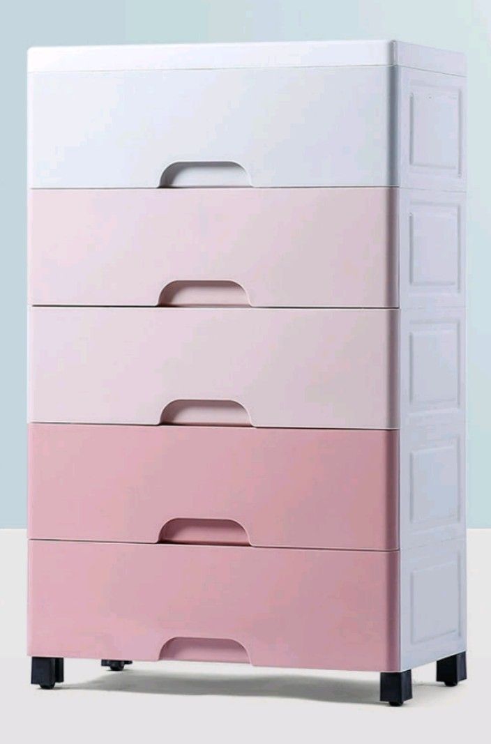 Children 6 Tier Plastic Mini Chest Drawers with rollers attach below