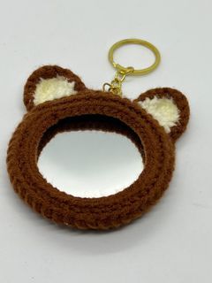 Crochet Bear with gold keychain pocket Mirror
