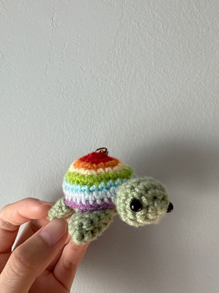 Crochet turtle keychain rainbow, Hobbies & Toys, Stationery & Craft