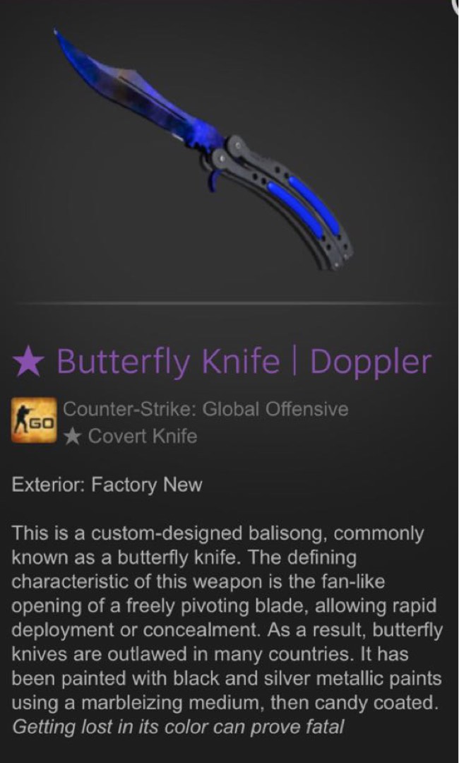 Csgo butterfly knife Doppler factory new, Video Gaming, Gaming