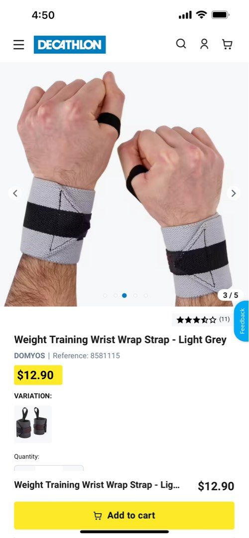 Weight Training Wrist Straps - Light Grey - Decathlon