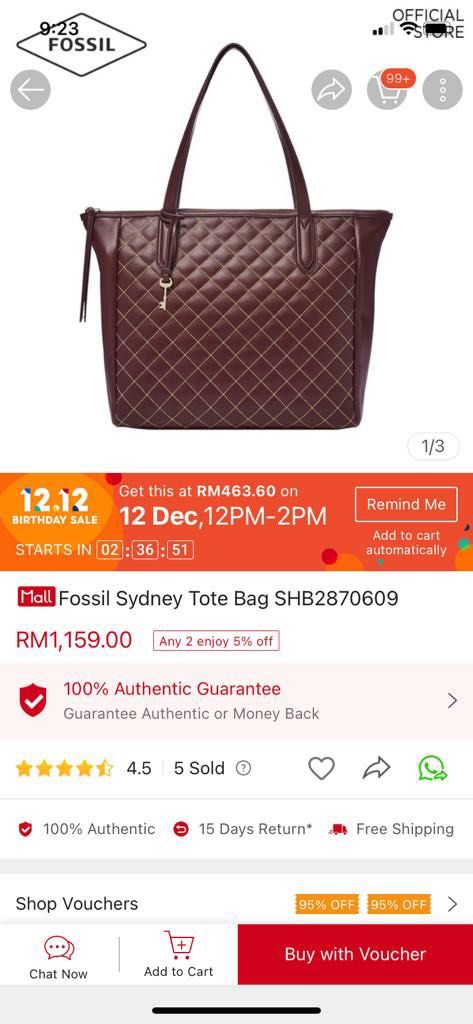 Authentic Fossil Sydney Tote Bag SHB2870609