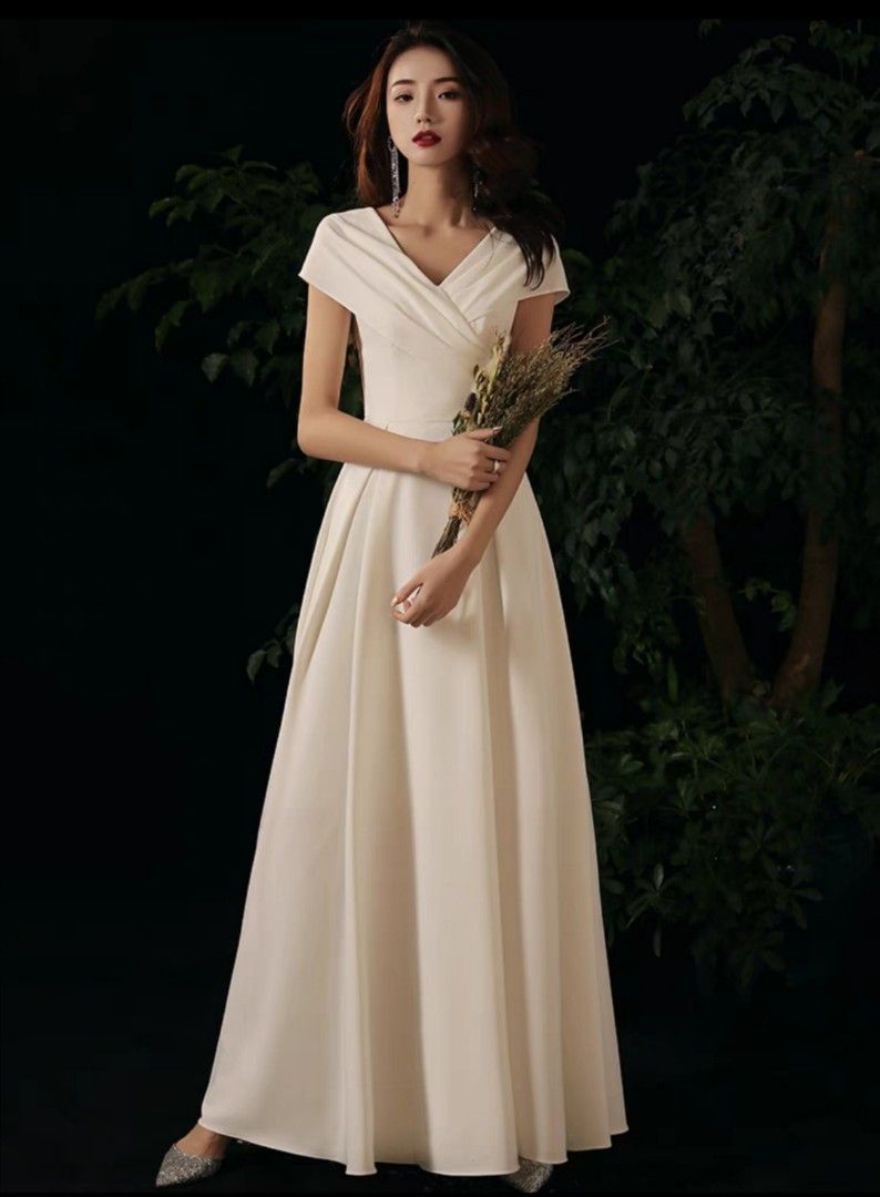 Free Shipping French style elegant white dress ROM Dinner dress Women s Fashion Dresses Sets Evening Dresses Gowns on Carousell