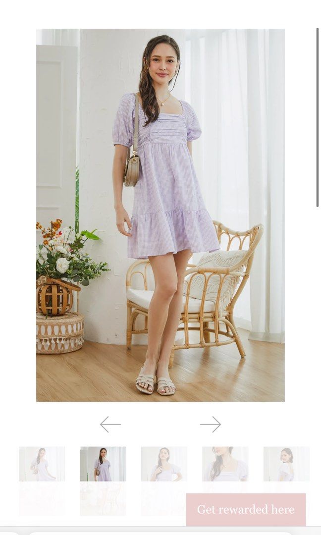 Gingham Ruched Babydoll Dress in Lilac, Women's Fashion, Dresses & Sets