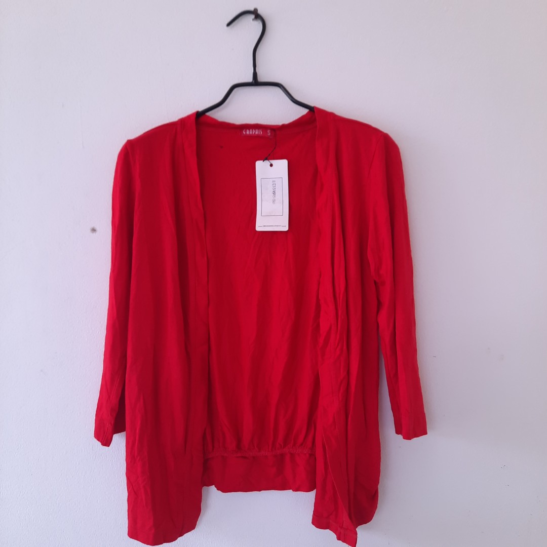 Graphis Red Cardigan, Women's Fashion, Women's Clothes, Tops on Carousell