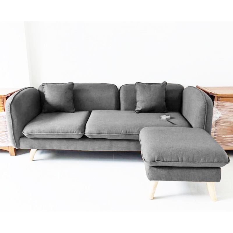 Grey/Blue Fabric Sofa with Stool, Furniture & Home Living, Furniture