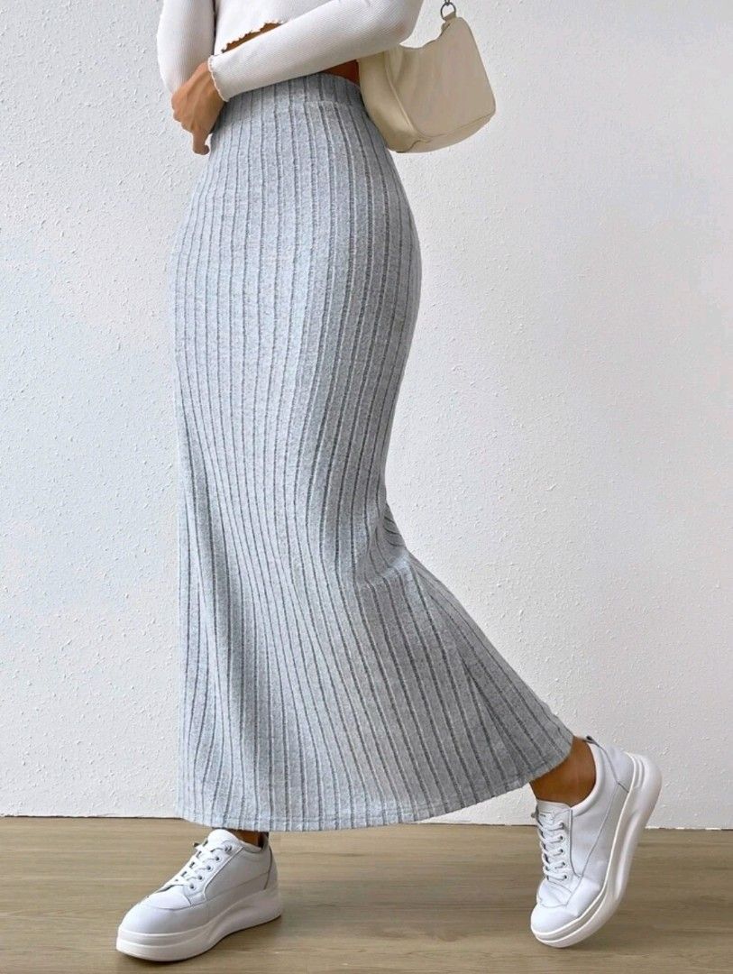high waisted slit bodycon gray skirt