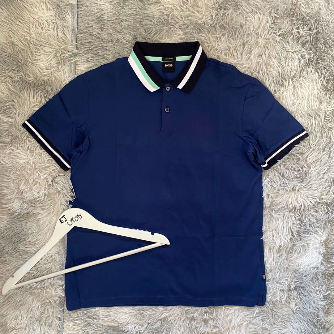 Hugo Boss Mercerised TriTone Tipped Cobalt Blue Polo Shirt Size L