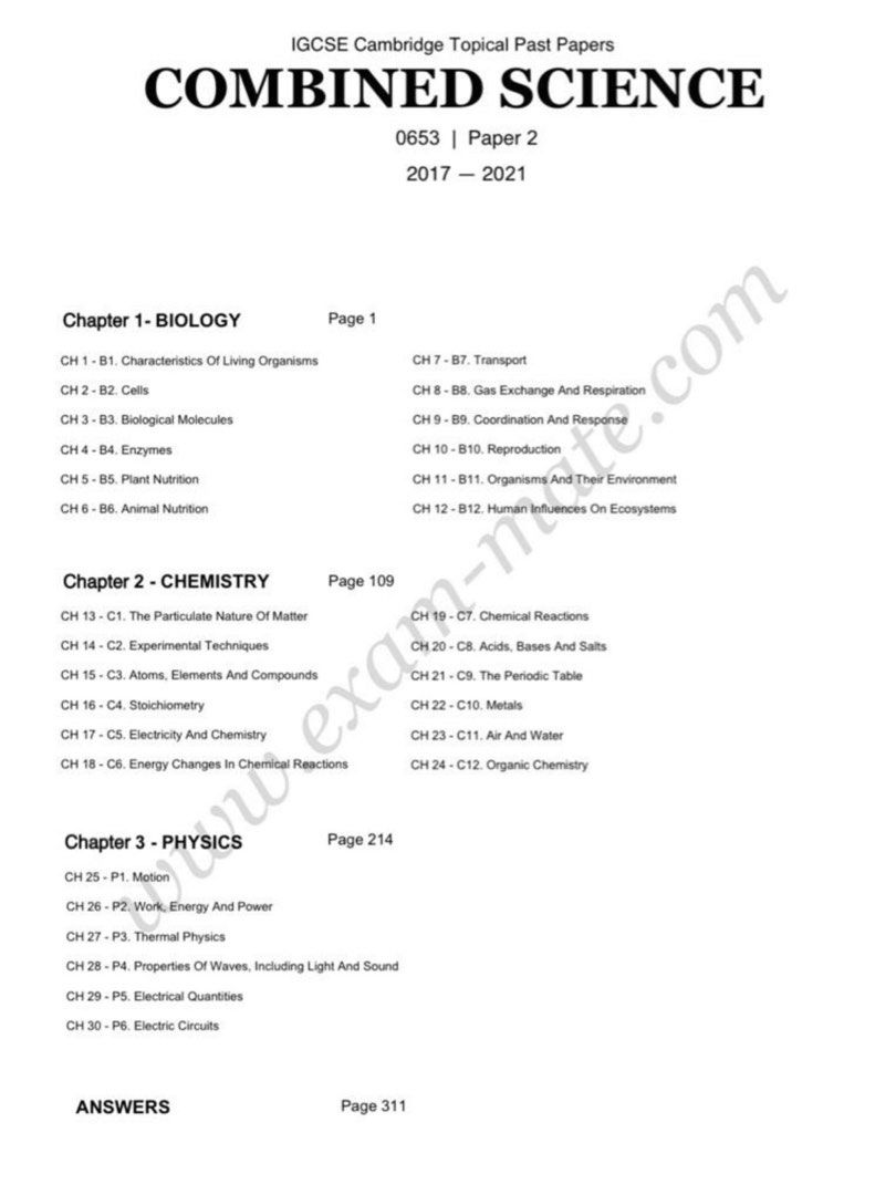 IGCSE/O LEVEL COMBINED SCIENCE PAPER 2 EXERCISE & ANSWERS, Hobbies