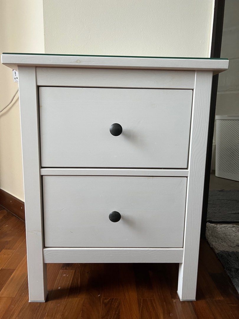 IKEA HEMNES Chest of 2 drawers white stain glass top 54x66 cm