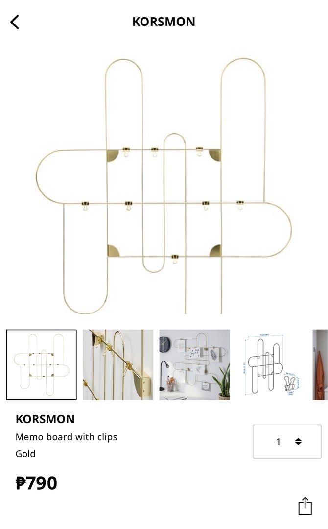IKEA Korsmon Gold Memo Board, Furniture & Home Living, Home Decor