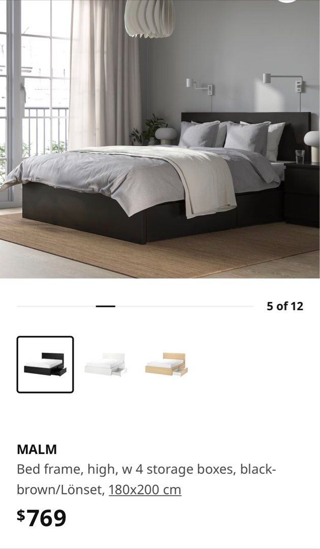 IKEA Malm king bed with 4 storage drawers and mattres, Furniture & Home
