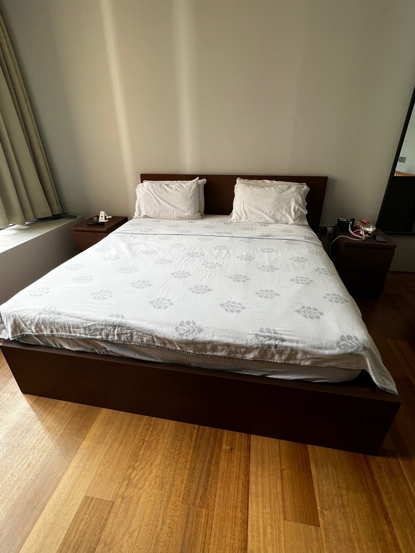 IKEA Malm king bed with 4 storage drawers and mattres, Furniture & Home Living, Furniture, Bed