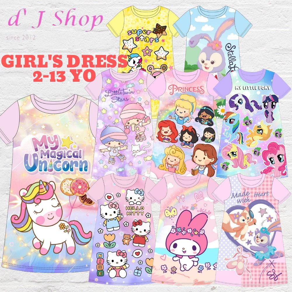 In Stocks: 2 Years Old To 13 Years Old ($ $11) Cartoon Dress Girl's  Dress Unicorn Toki Doki Stella Lou My Little Pony My Melody Princess Little  Twin Star Dress, Babies &