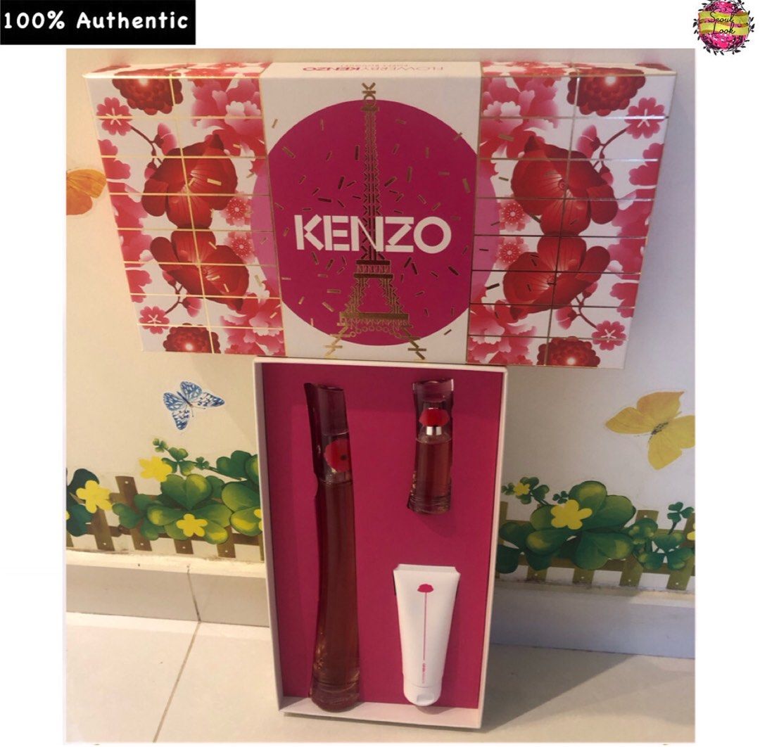 Kenzo Flower Poppy Bouquet EDP 3PCS Gift Set 100ml Spray 15ml Spray 75ml Milk Lotion for Women