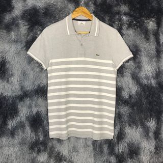 Lacoste Polo Shirt Gray White Stripe | Size 3