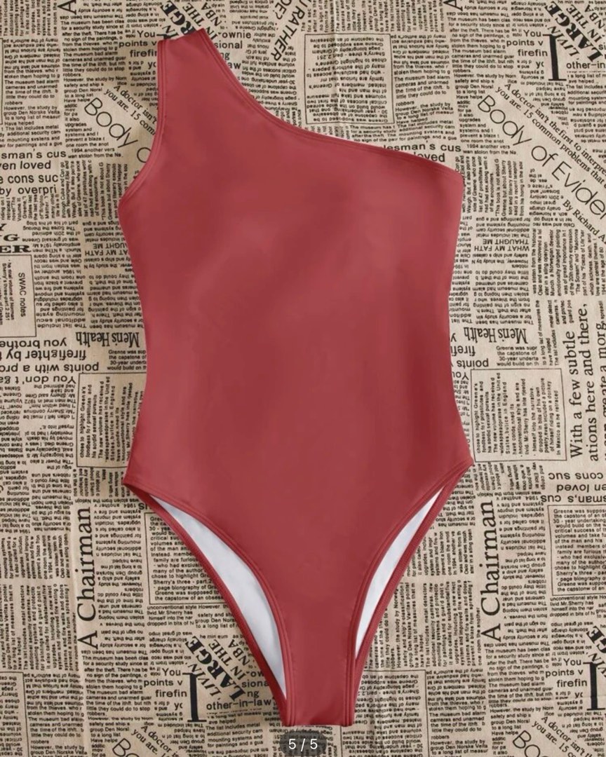 LEGIT SHEIN Solid One Shoulder One Piece Swimsuit, Women's Fashion