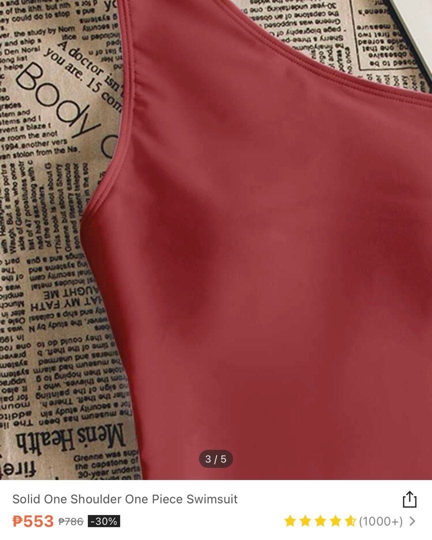 LEGIT SHEIN Solid One Shoulder One Piece Swimsuit, Women's Fashion