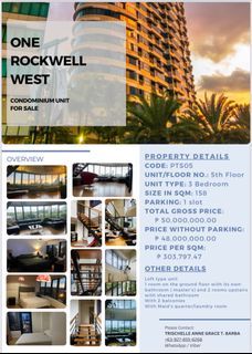 REPRICED!!! Loft 3 Bedroom Unit in One Rockwell West Tower Makati
