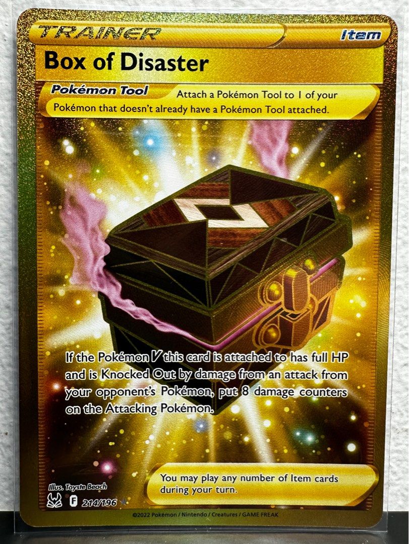 box of disaster pokemon gold card If the Pokemon V this card is attached to had full HP and is Knocked Out by damage from an opponents attack Lost Origin Box of Disaster