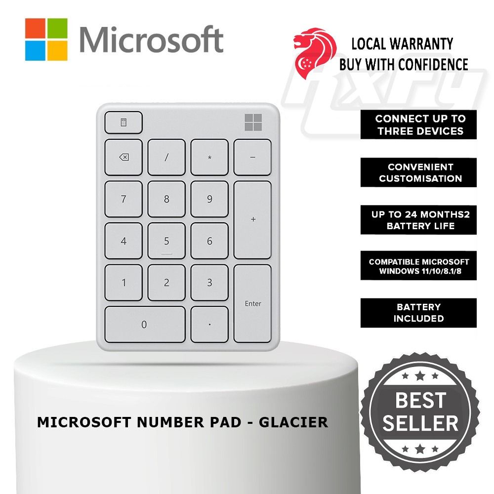 Microsoft Number Pad Wireless Ergonomic Keyboard with Bluetooth slim