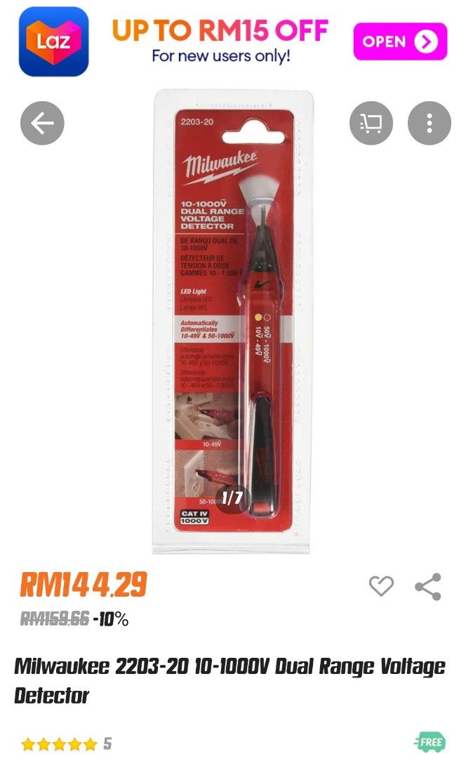 Milwaukee 2203-20 10-1000V Dual Range Voltage Detector, TV  Home  Appliances, Electrical, Adaptors  Sockets on Carousell