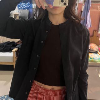 「極新muji 棉麻黑襯衫」