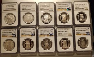 NGC graded PF69 Merlion $1 Silver Proof Coins