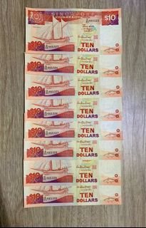 SGD 10 Ten Dollar Ship note sequential serial number
