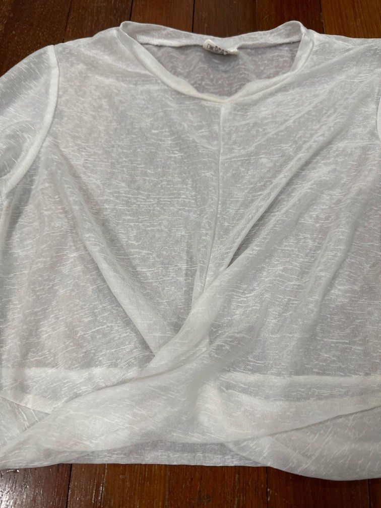 Sheer White Long Sleeve Crop Top, Women's Fashion, Tops, Longsleeves on Carousell