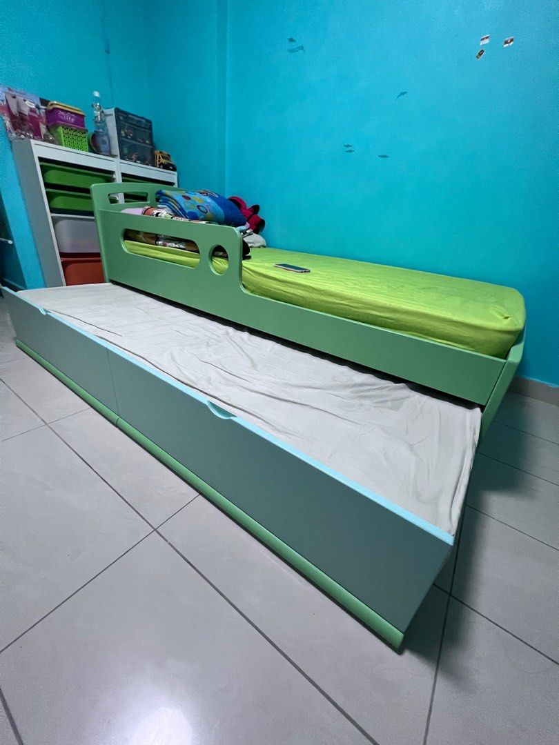 Kids Single bed W/ trundle, Furniture & Home Living, Furniture, Bed