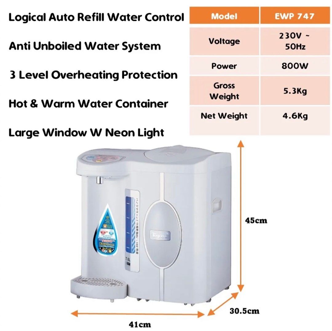 TOYOMI 7.0L Electric Hot and Warm Water Dispenser EWP 747, TOYOMI