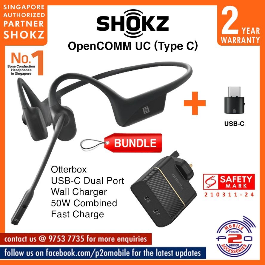 USB C Shokz OpenComm UC Open Ear Bone Conduction Bluetooth