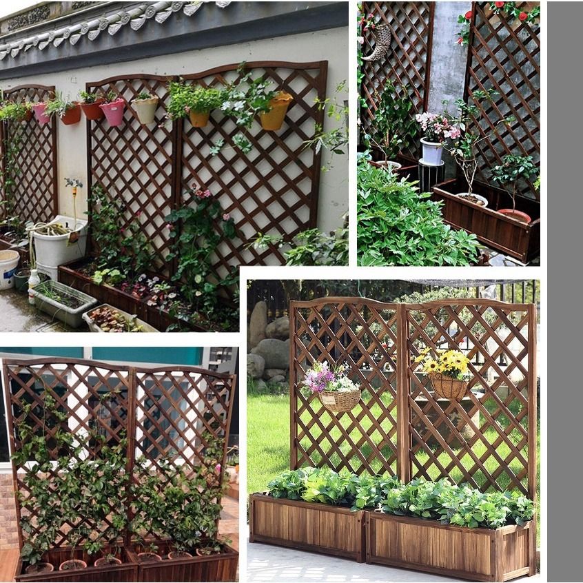 Wooden Mesh Plant Trellis Rack Grid Diamond Design Gardening Hanging ...