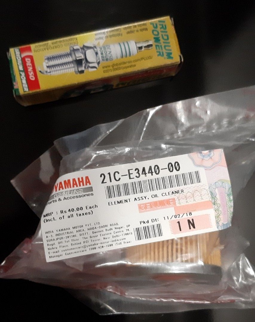 Yamaha Fazer FZ16 genuine oil filter and iridium spark plug combo