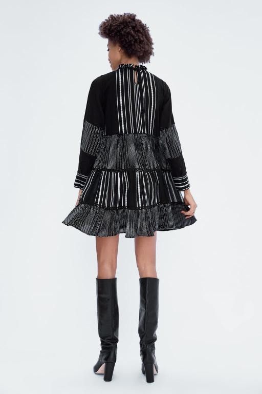 Zara Babydoll Tiered Dress (Black & White), Women's Fashion, Dresses