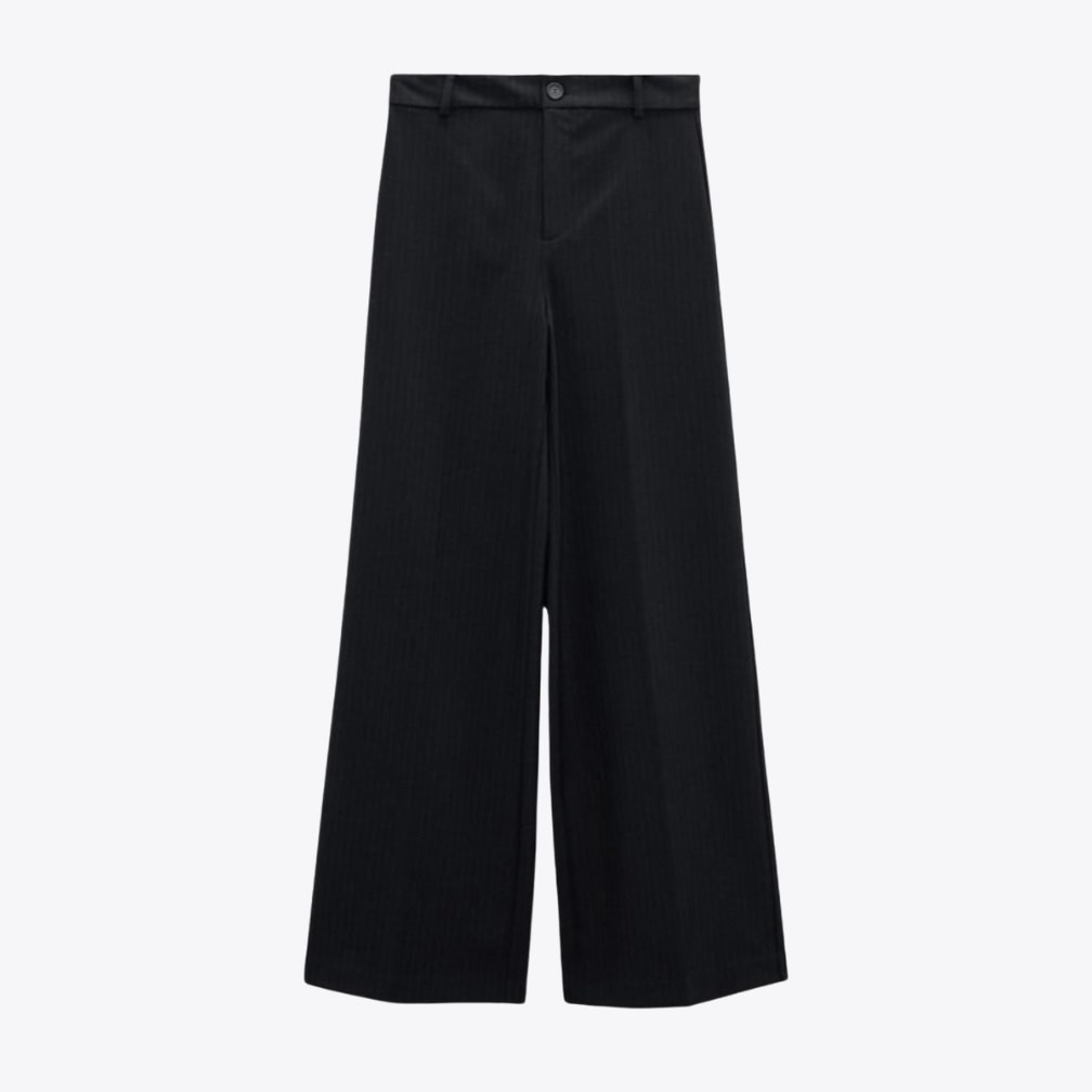 Zara FULL LENGTH PINSTRIPES TROUSERS Navy Blue, Women's Fashion