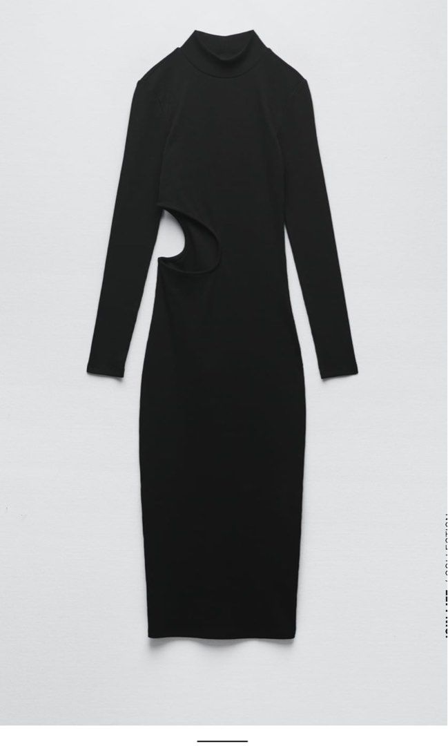 zara cut out ribbed dress Zara | Dresses | Nwt Zara Cut Out Midi Rib Dress Long Sleeve Black