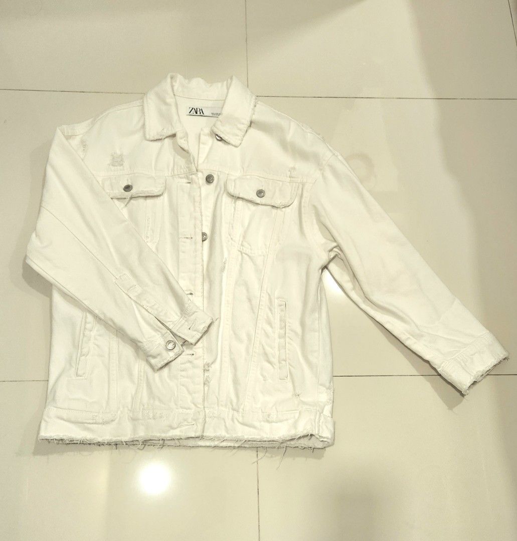 White distressed jean cheap jacket