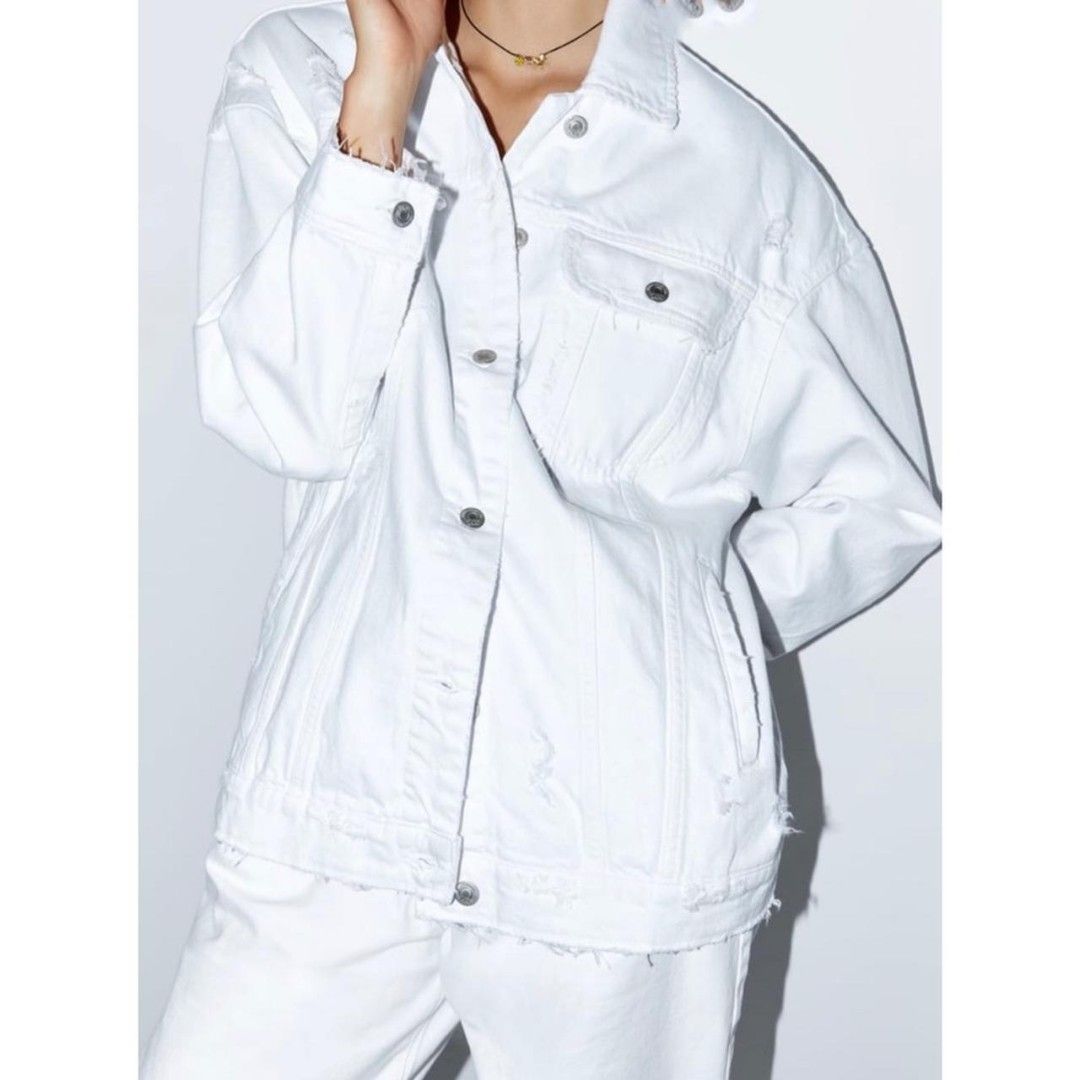 White distressed jean new arrivals jacket