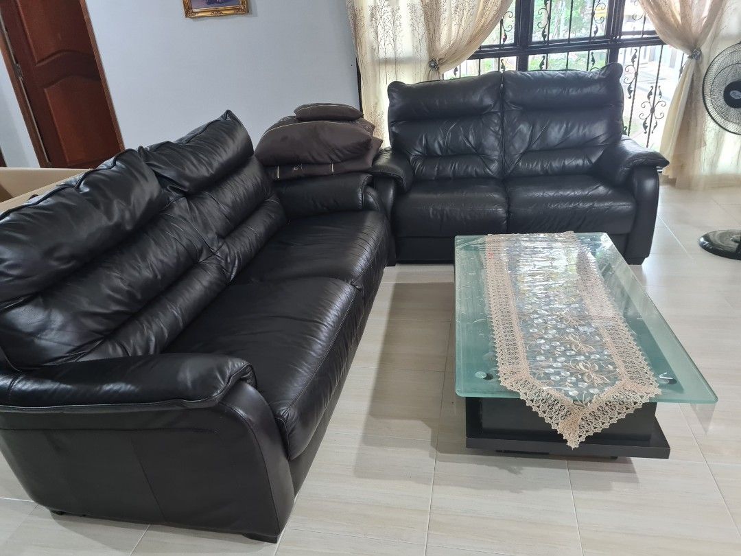 3+2 Full Leather Sofa, Furniture & Home Living, Furniture, Sofas on
