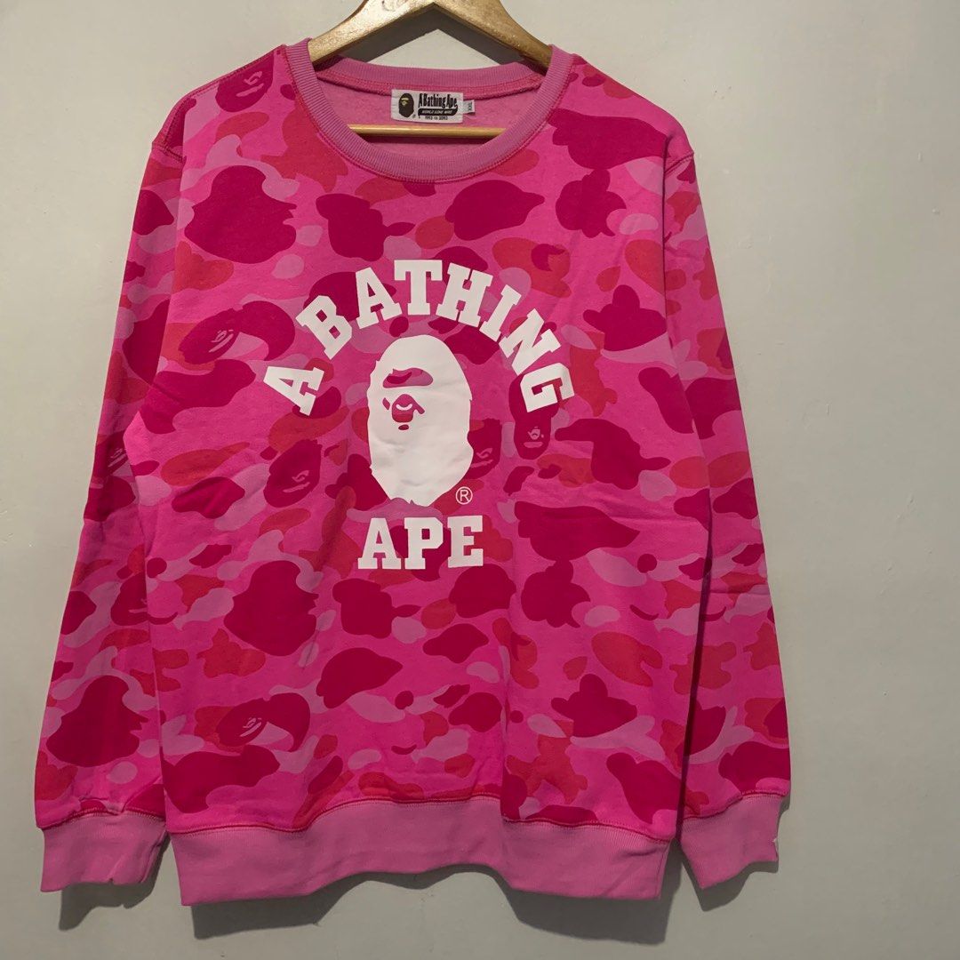 A BATHING APE CAMOFLAUGE CREWNECK Pink Men s Fashion Coats