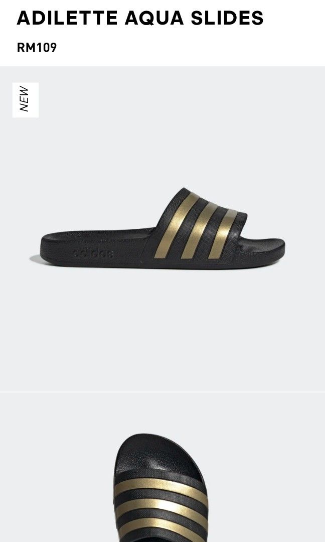 Adilette aqua slides best sale black and gold