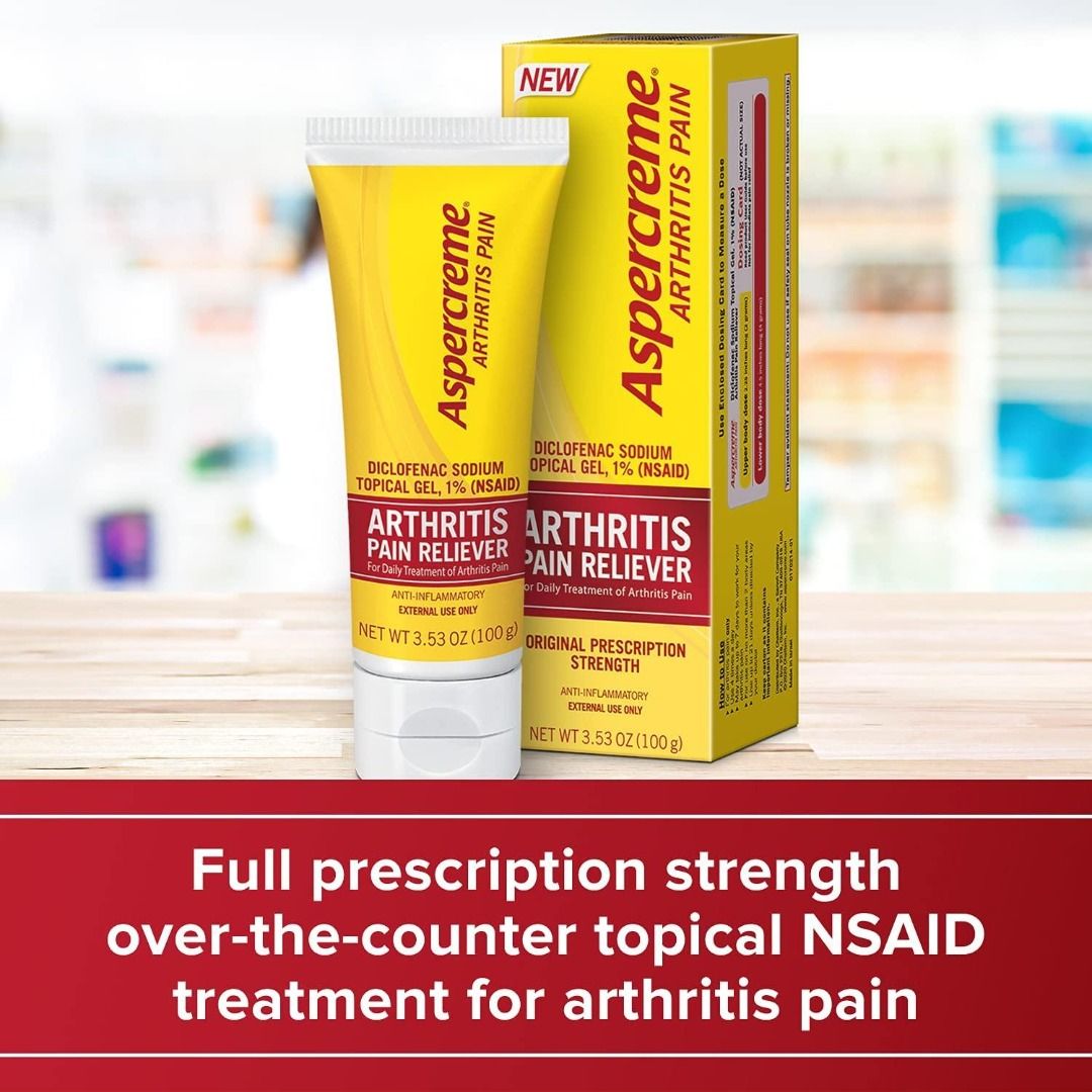 Aspercreme Arthritis Pain Reliever Topical Gel Original Strength 3.5 oz 100g (Category: Medical Supplies & Tools) located in San Juan City. Submitted by princessshyph (Listing ID 1210777336, Image 3). Description: Relieve arthritis at the source of pain with Aspercreme Arthritis Pain Relieving Gel. This medicated topical gel provides long-lasting relief from arthritis and joint pain* in up to two joints at the same time, including hands, wrists, 