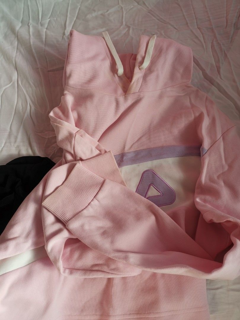 Authentic Fila Korea Crop Hoodie in Pastel Pink Lilac Purple logo Women s Fashion Tops Other Tops on Carousell