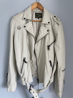 Blues Heroes White Leather Jacket