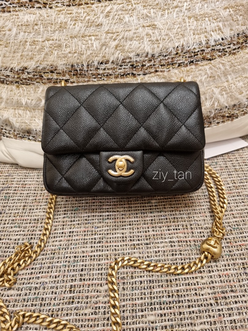 BNIB Chanel 23P Flap Bag Adjustable Heart Pearl crush Black Caviar